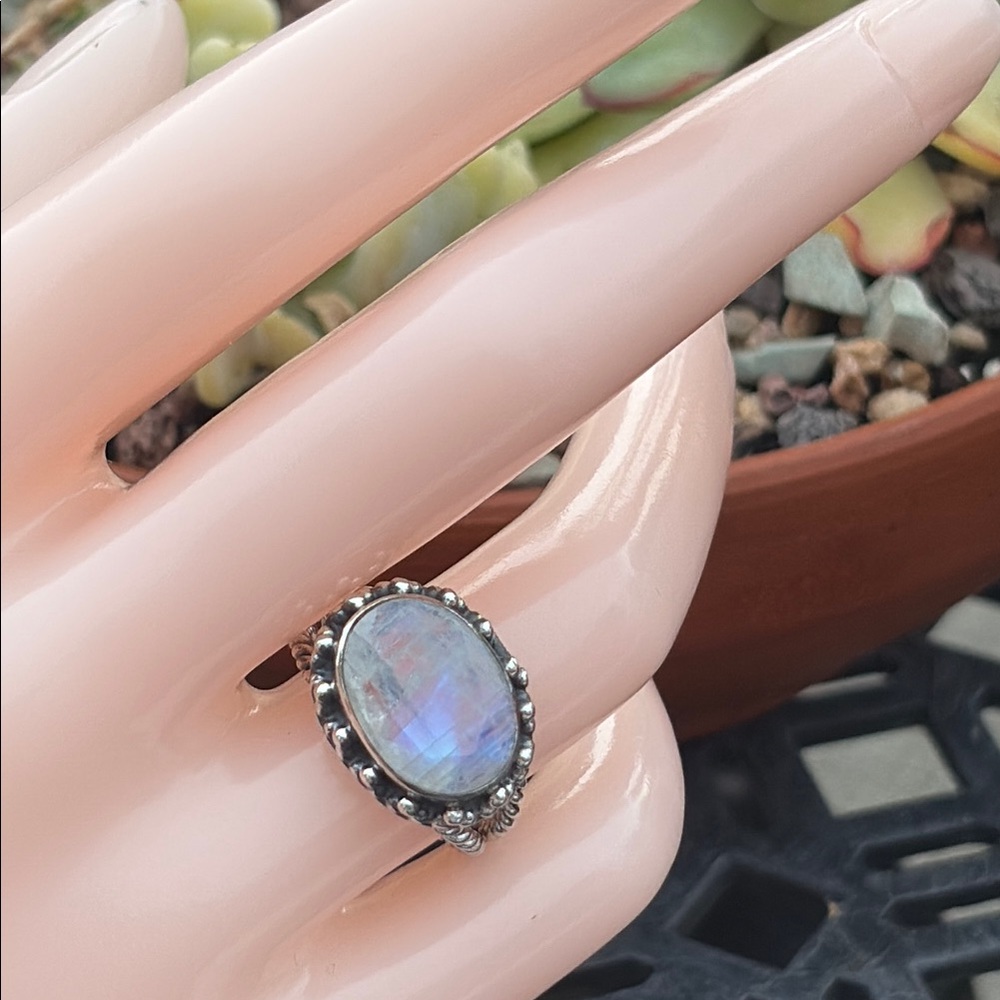4.5ct Natural Moonstone Genuine Opaque Oval Stone Ring Sterling Silver Size 7